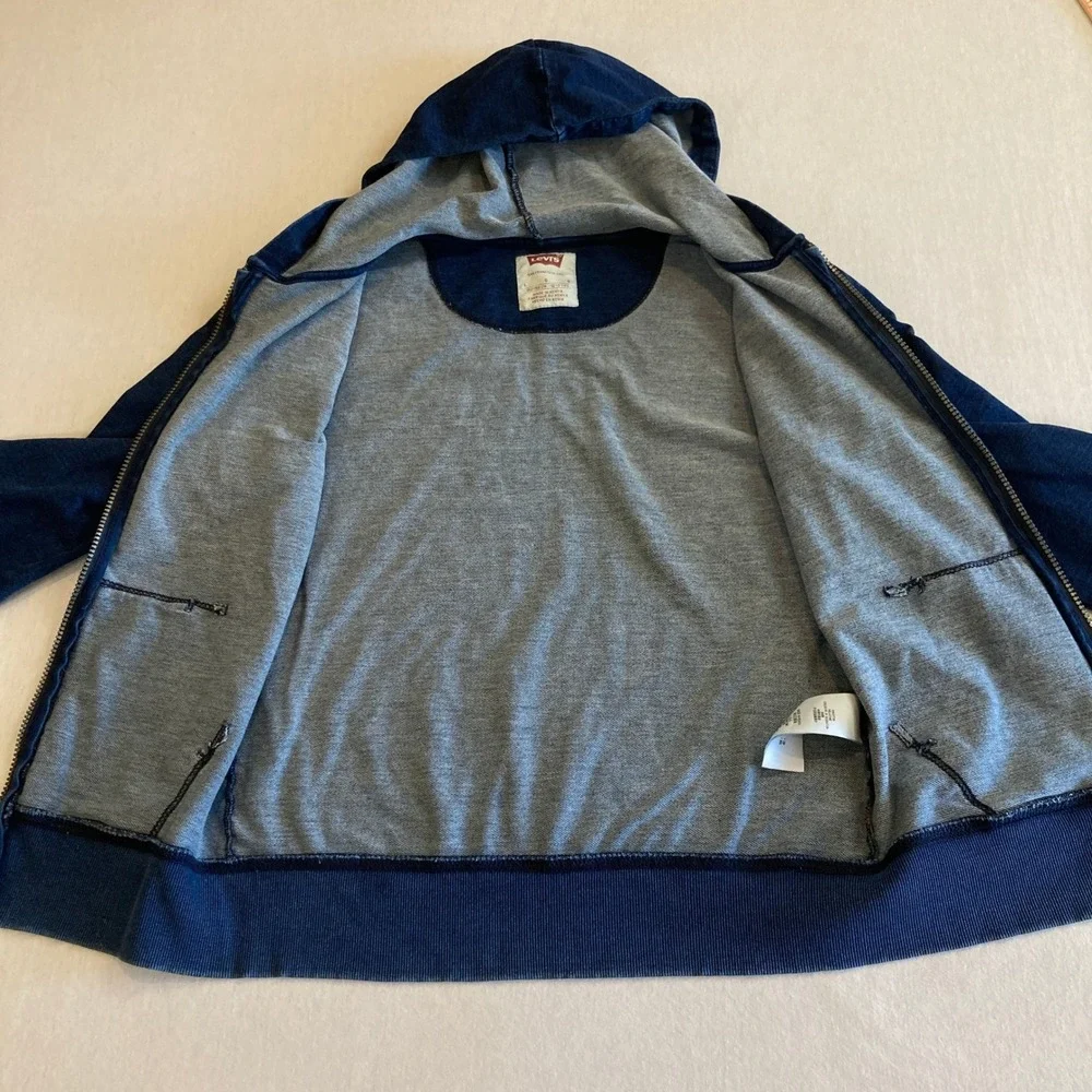 Levis Boys 12-13Y Large Indigo Blue Denim Look Full Zip Hoodie Sweatshirt